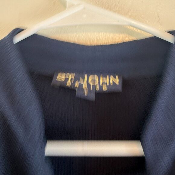 St John Basic Santana Knit Longline Cardigan Sweater Navy Blue Timeless Sz 12 - Picture 2 of 9